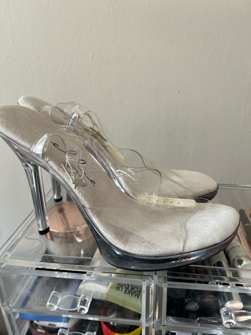 Posing Ellie Clear Strap Silver Stiletto Heels